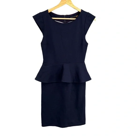 Alice + Olivia | Dresses | Alice Olivia Employed Peplum Sheath Dress Navy  Blue Size 4 Made In Usa | Poshmark
